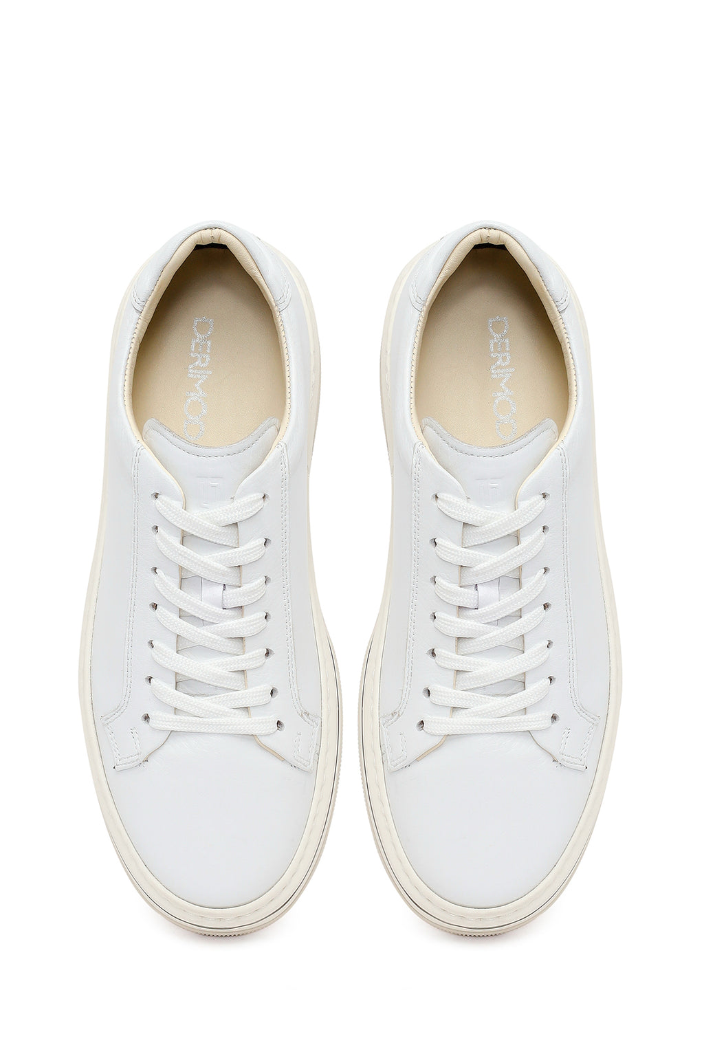 Erkek Beyaz Bağcıklı Kalın Tabanlı Deri Sneaker