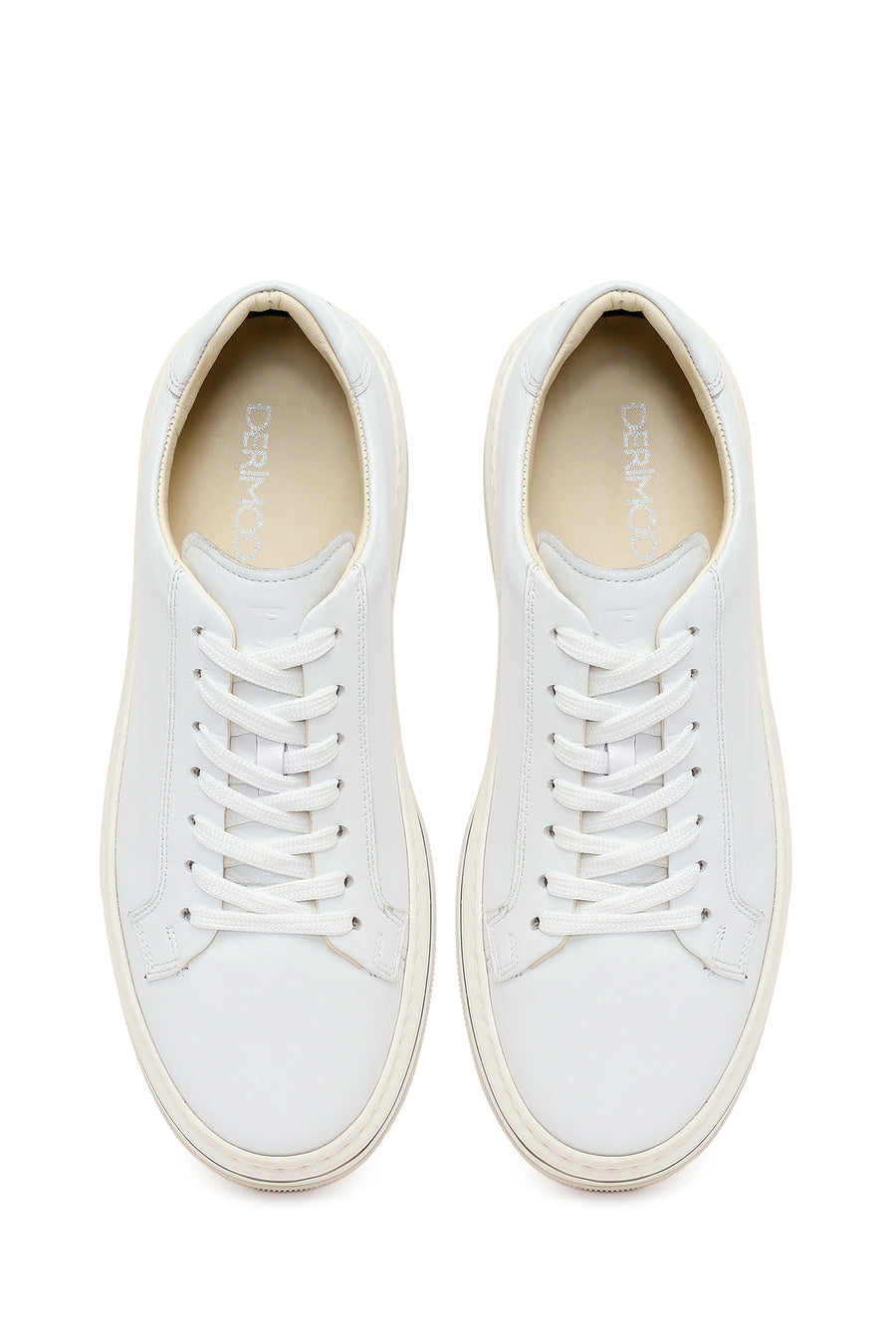 Erkek Beyaz Bağcıklı Kalın Tabanlı Deri Sneaker