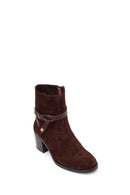 Woman Brown Zip Closure Chunky-Heeled Suede Leather Boots | Derimod