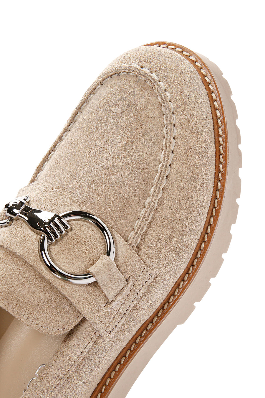 Women's Beige Thick Soled Suede Leather Masculine Loafer
