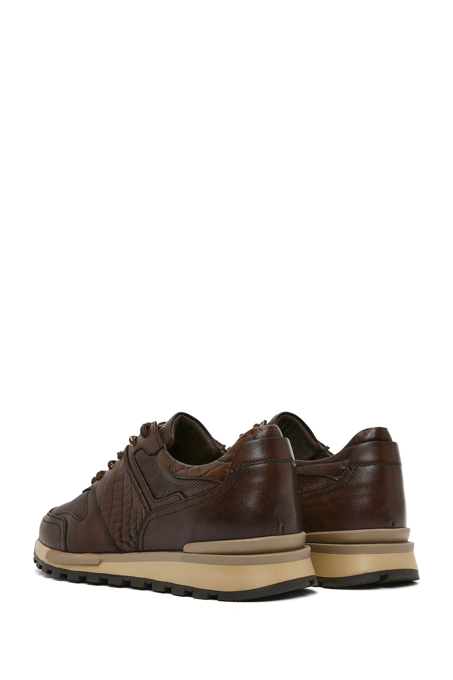 Erkek Kahverengi Bağcıklı Deri Casual Sneaker