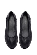 Women's Black Patterned Leather Ballet Flats | Derimod