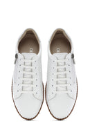 Woman White Lace-Up Leather Sneaker | Derimod
