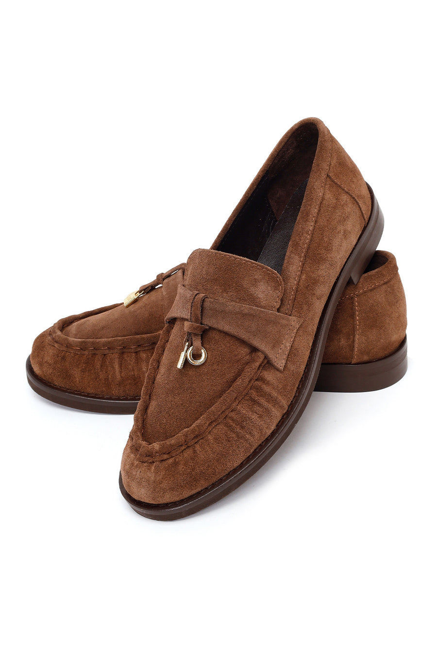 Kadın Ceviz Tokalı Süet Deri Maskülen Loafer