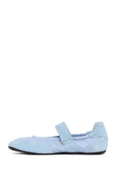 Women's Blue Strap Leather Sport Ballet Flats | Derimod