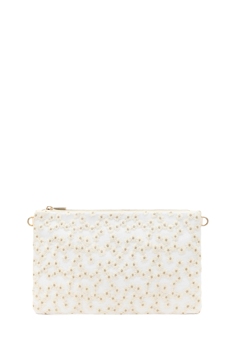 Woman Beige Long Chain Strap Patterned Clutch Bag