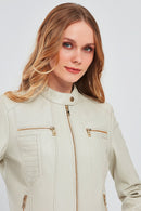 Marlyn Women's Beige Short Leather Jacket | Derimod