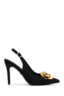 Women's Black Accessory Detailed Open Back Thin Heeled Shoes | Derimod
