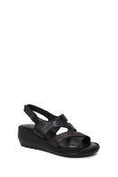 Woman Black Wedge Heel Leather Comfort Sandal | Derimod
