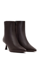 Woman Brown Zip Closure Thin High-Heel Leather Boots | Derimod