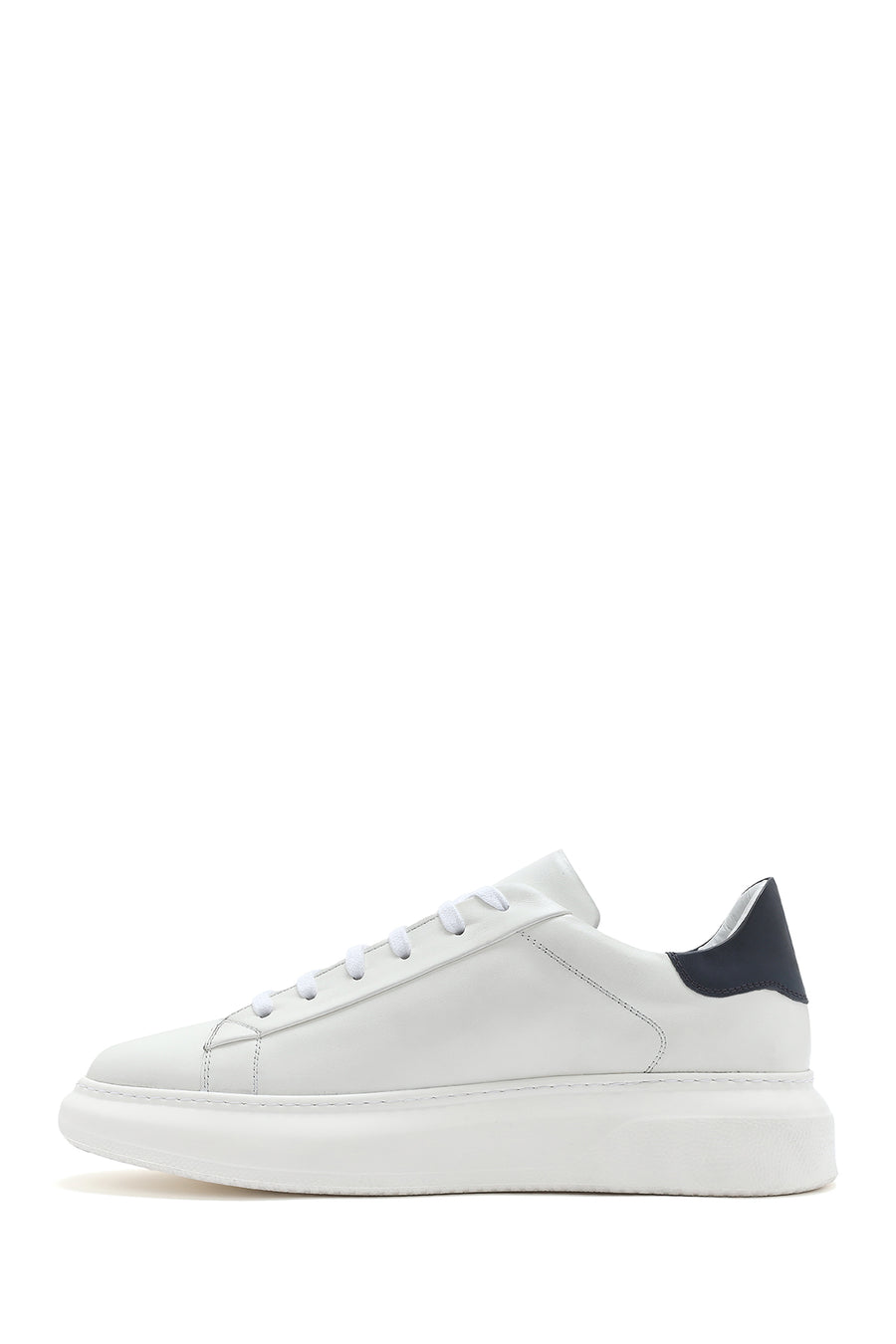 Men's White Lace-up Thick-Sole Leather Sneaker