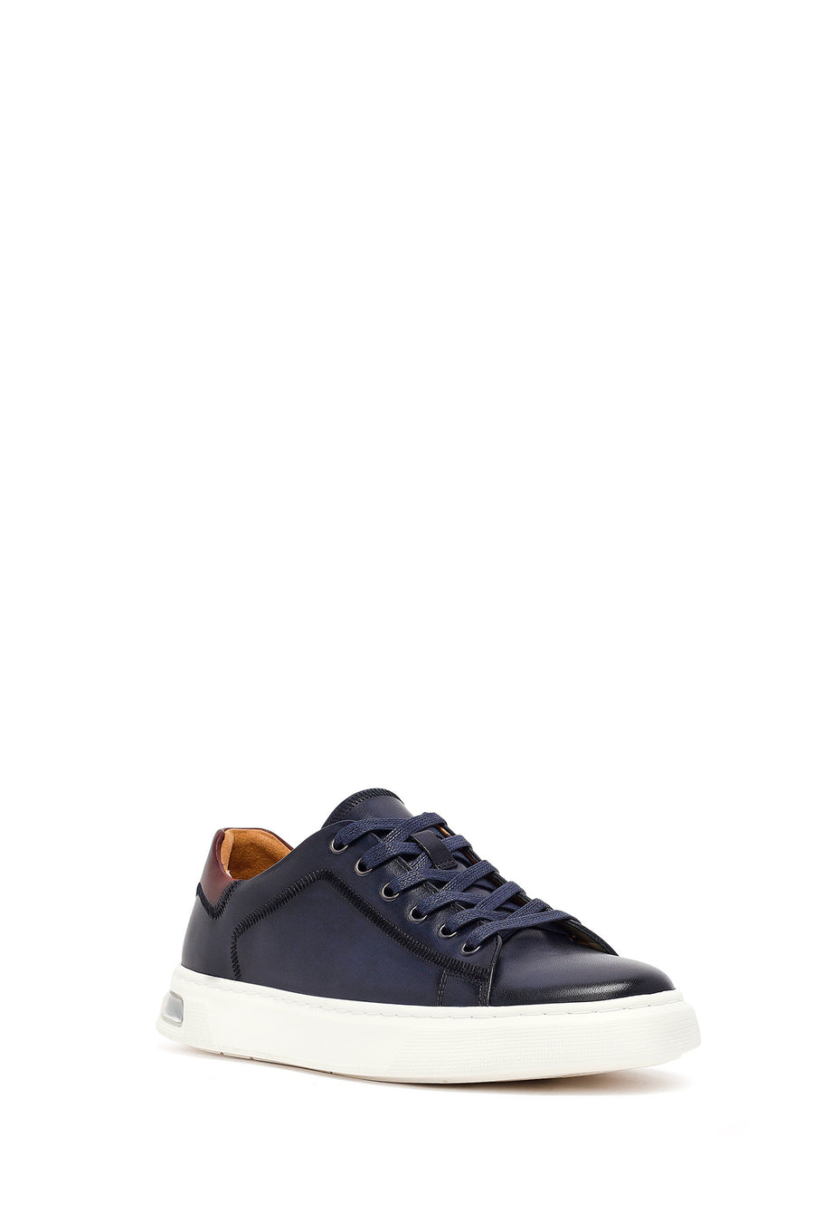 Erkek Lacivert Bağcıklı Deri Sneaker