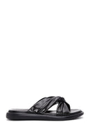 Women's Black Leather Comfort Slippers | Derimod