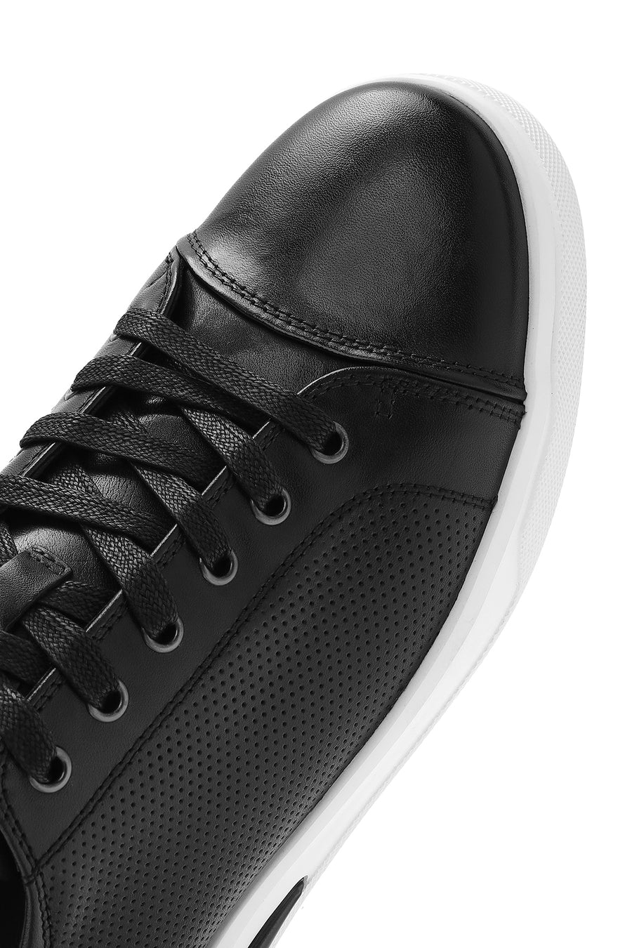 Erkek Siyah Bağcıklı Deri Sneaker
