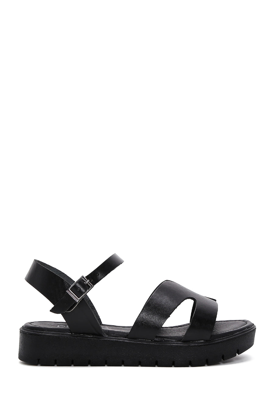 Women's Black Leather Bodrum Sandals 23SFD330718 | Derimod