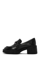 Women's Black Thick Heeled Leather Masculine Loafer | Derimod