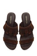Women's Brown Platform Suede Leather Slippers | Derimod