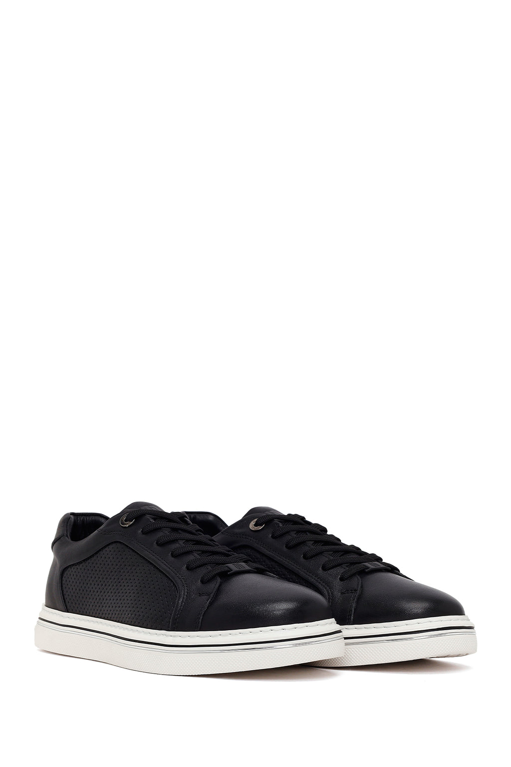 Erkek Siyah Bağcıklı Deri Sneaker