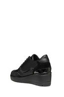 Geox Women's Black Lace-Up Wedge Heeled Sneakers | Derimod