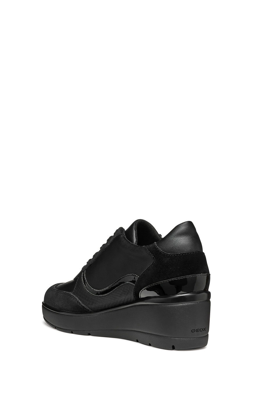 Geox Women's Black Lace-Up Wedge Heeled Sneakers