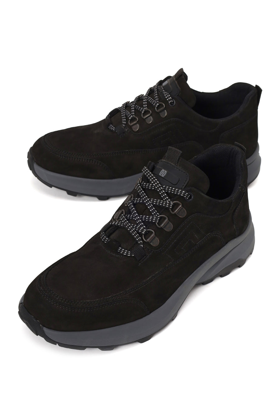 Male Black Lace-Up Thick-Soled Nubuck Leather Casual Sneaker