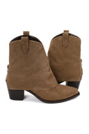Woman Mink Thick-Heeled Suede Boots | Derimod