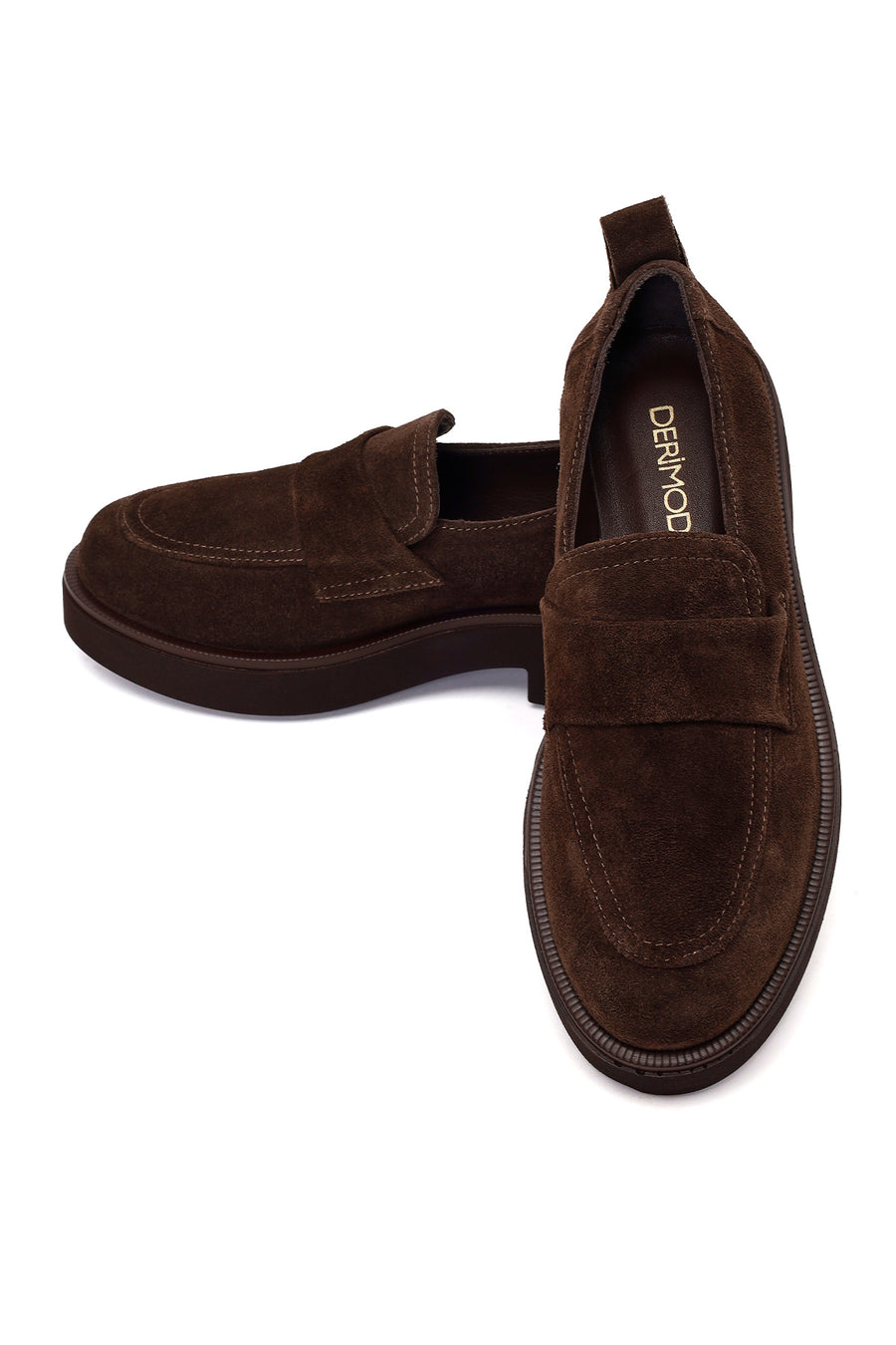 Kadın Koyu Vizon Süet Deri Maskülen Loafer