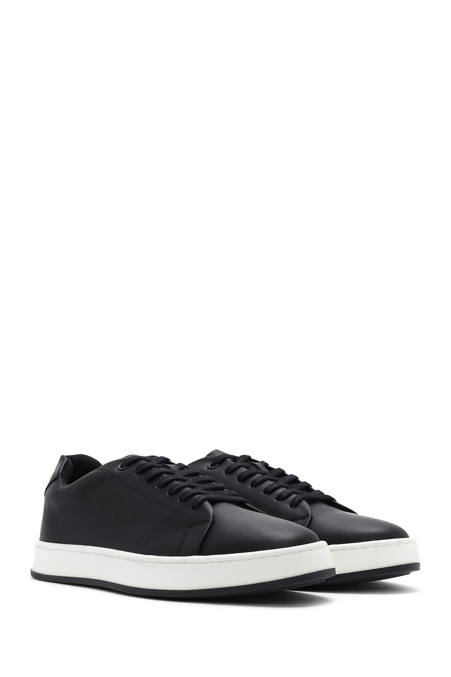 Erkek Siyah Bağcıklı Deri Sneaker