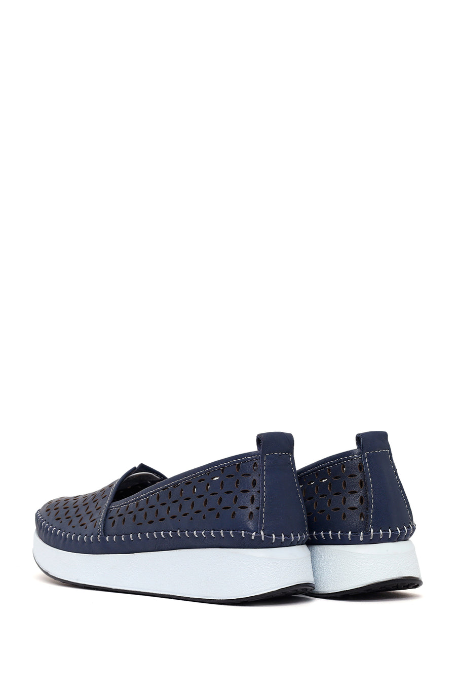Woman Navy Thick-Soled Leather Comfort Loafer