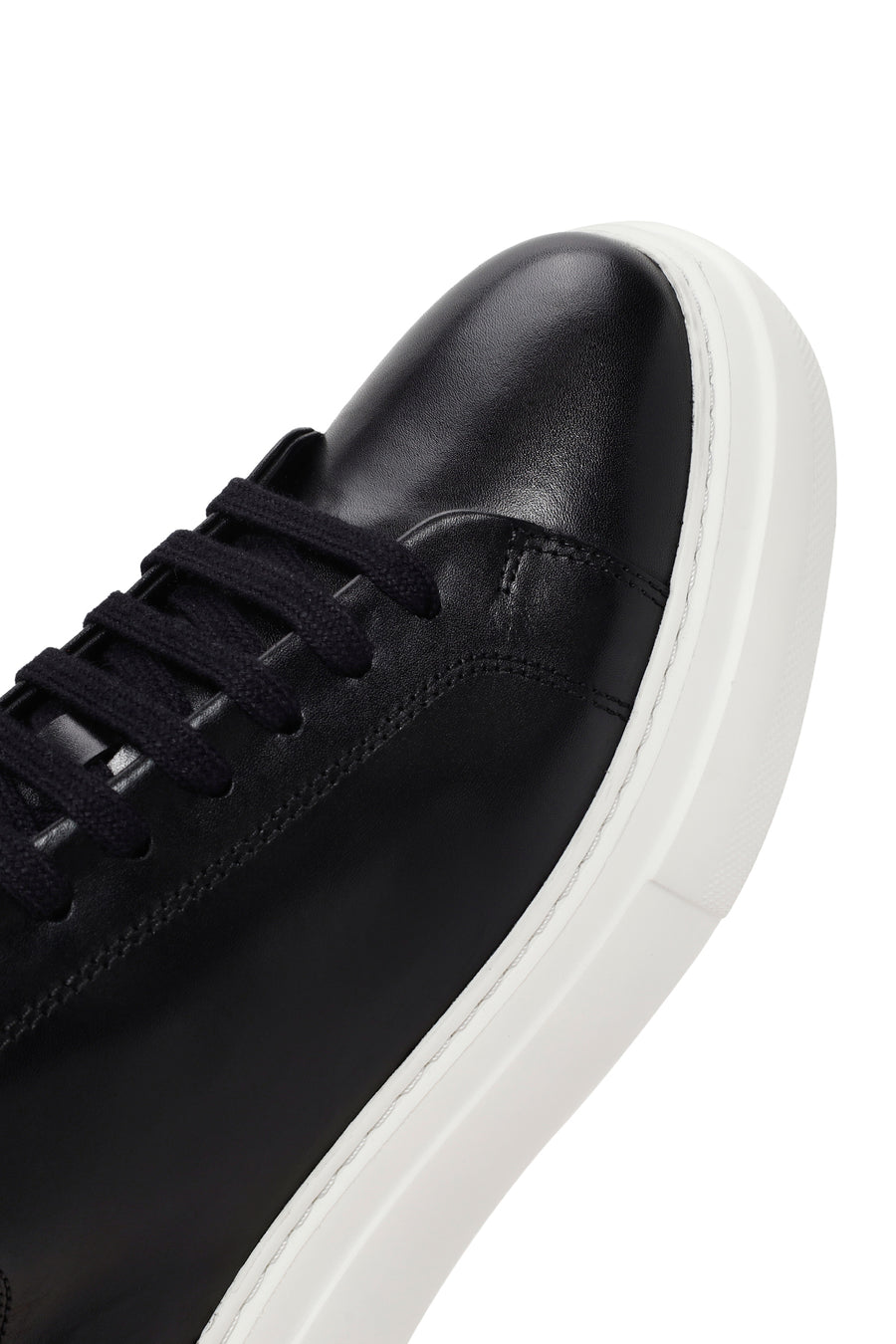 Erkek Siyah Bağcıklı Kalın Tabanlı Deri Sneaker