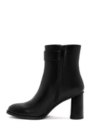 Women's Black Accessory Detailed Zippered Thick Heeled Boots | Derimod