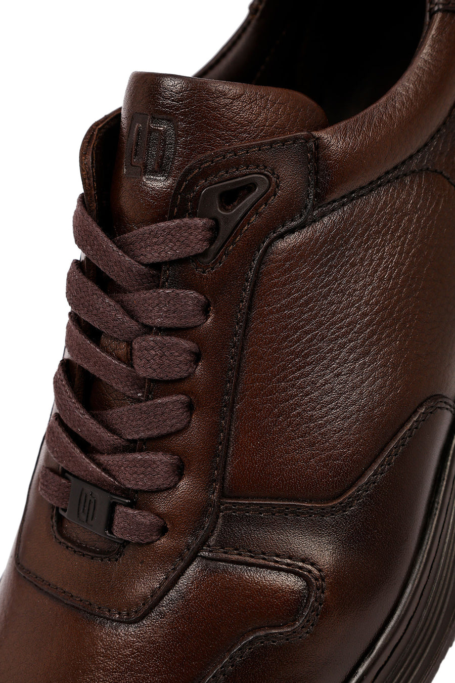 Erkek Kahverengi Bağcıklı Deri Sneaker