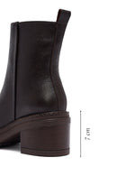 Woman Brown Zip Closure Chunky Heeled Leather Boots | Derimod