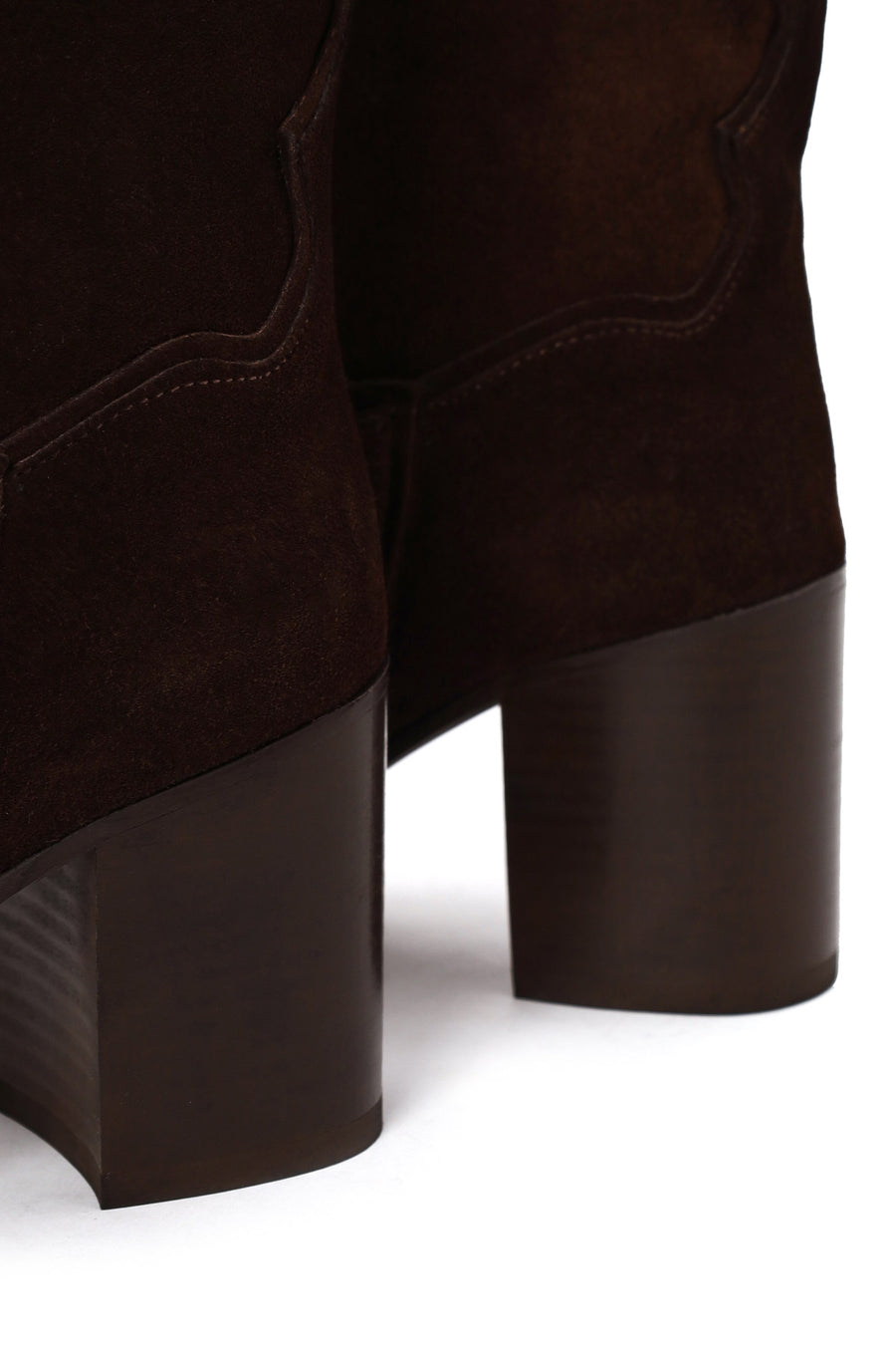 Woman Brown Thick-Heeled Patterned Suede Cowboy Boots
