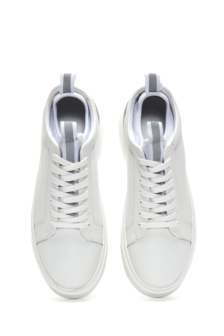 Erkek Beyaz Bağcıklı Deri Sneaker