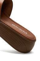 Women's Tan Thick Soled Leather Slippers | Derimod