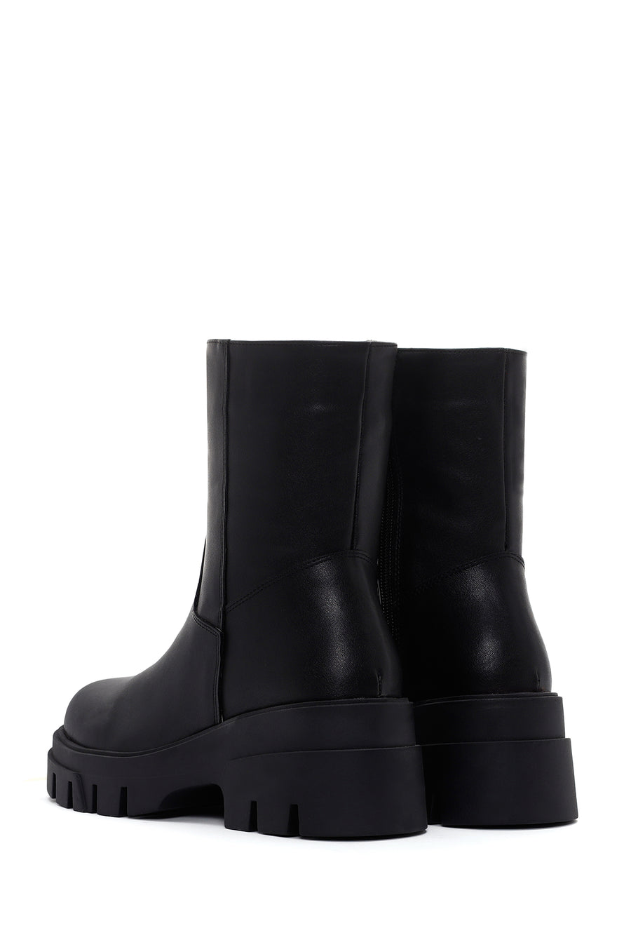 Women's Black Thick Soled Zippered Casual Boots
