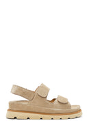 Women's Beige Strapped Chunky Sole Suede Leather Sandals | Derimod