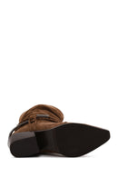 Woman Tan Chunky Heeled Suede Cowboy Boots | Derimod