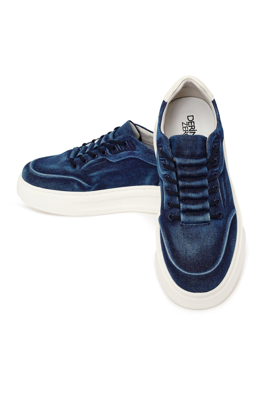 Erkek Lacivert Bağcıklı Kalın Tabanlı Kumaş Sneaker