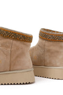 Woman Beige Patterned Suede Teddy Boots | Derimod