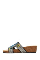 Woman Black Rhinestone Wedge-Heel Slippers | Derimod