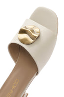 Women's Cream Accessory Leather Slippers | Derimod