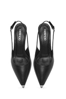 Women's Black Slingback Low Thin Heel Leather Shoes | Derimod