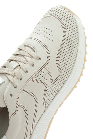 Kadın Krem Bağcıklı Kalın Tabanlı Deri Sneaker