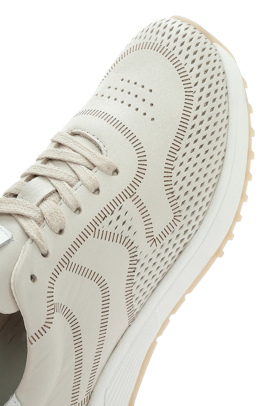 Kadın Krem Bağcıklı Kalın Tabanlı Deri Sneaker