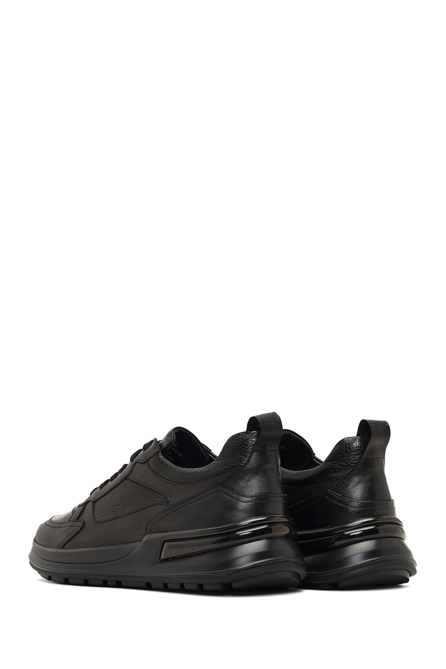 Erkek Siyah Bağcıklı Deri Sneaker