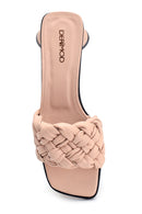Women's Knitted Detailed Heeled Leather Slippers | Derimod