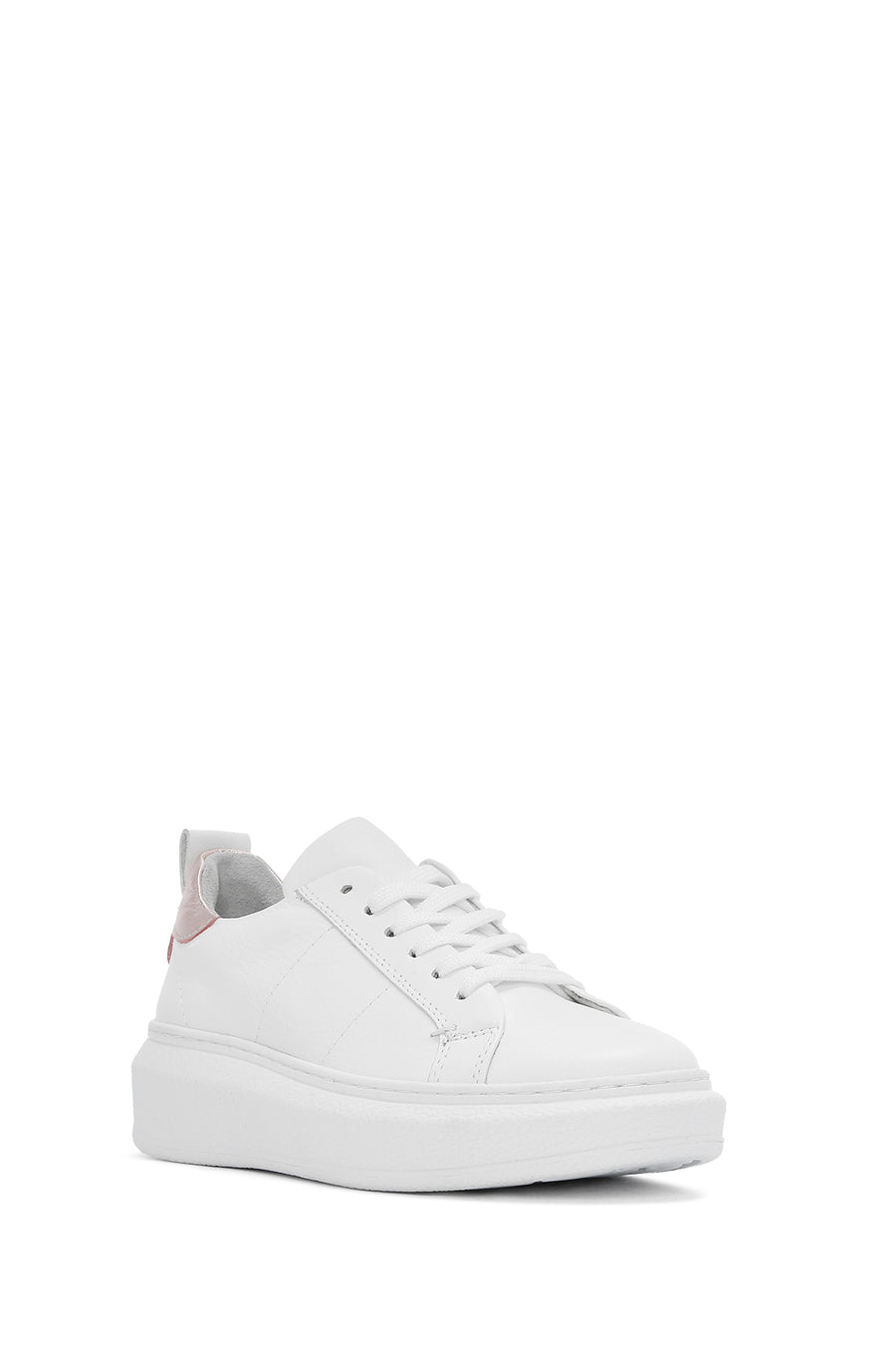 Kadın Beyaz Bağcıklı Deri Sneaker