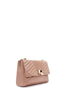 Women's Beige Long Strap Quilted Patterned Shoulder Bag | Derimod